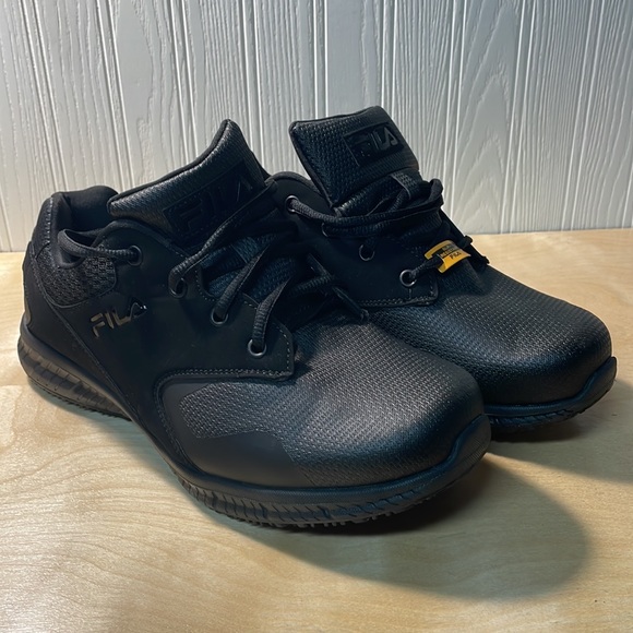 Fila Memory Layers Slip Resistant Work Shoes - Black - Picture 1 of 10